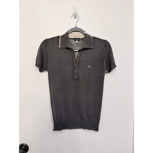 VTG 90S Armani Jeans Silk Wool Polo Sweater Grey Short Sleeve Knit Top Size 10